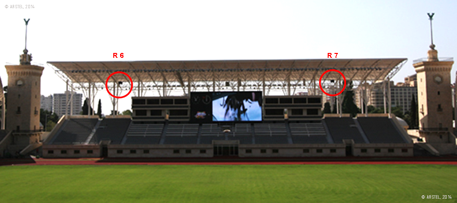 Размещение линейных массивов Inter-M над задней трибуной стадиона